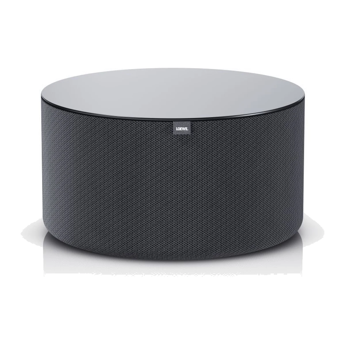 Loewe klang sub1 Subwoofer in Basalt Grey, Schrägansicht mit lackierter Deckplatte