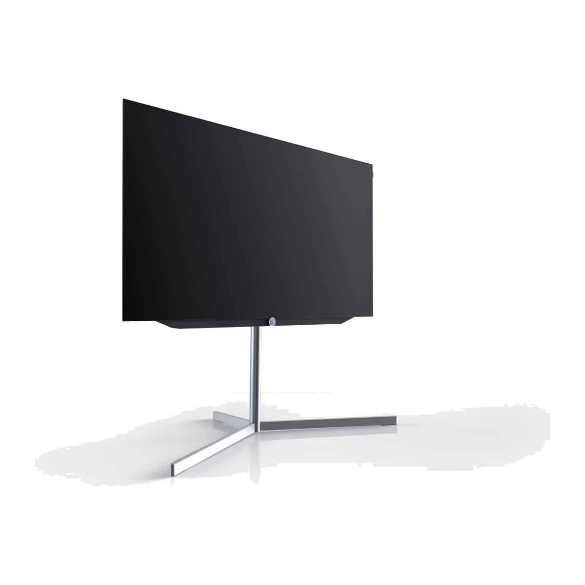 Loewe Floor Stand Motor V Bodenstandfuss in Alusilber, seitliche Perspektive