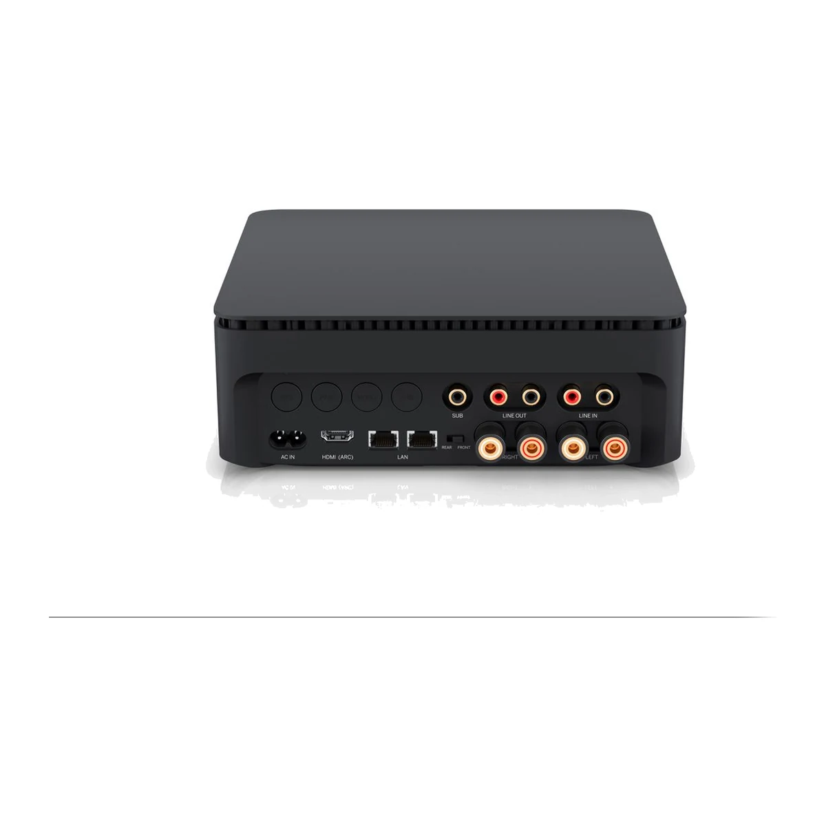 Loewe multi.room amp Rückseite mit HDMI, LAN, Cinch und Lautsprecherklemmen
