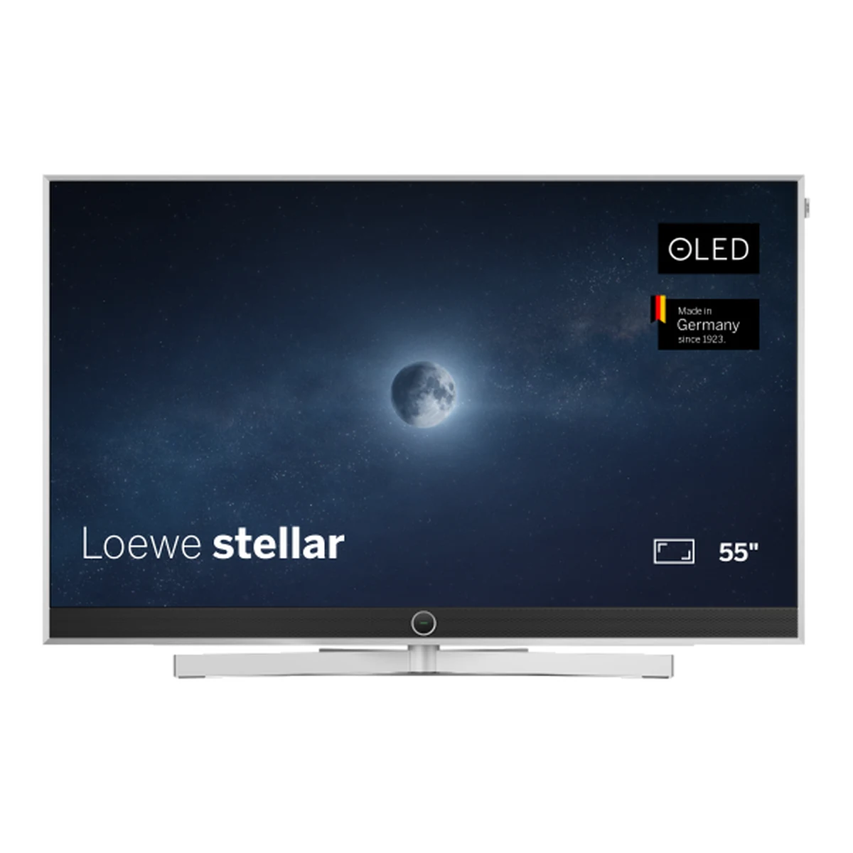 Loewe stellar 55 in Aluminium gebürstet mit Beton-Displayrückwand, OLED-4K-Fernseher 55 Zoll