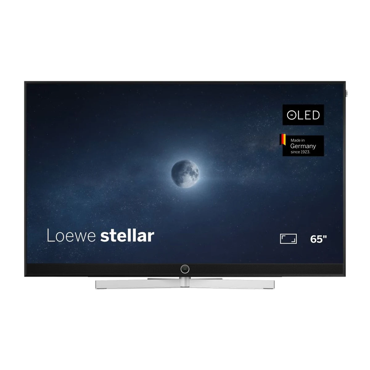 Loewe stellar 65 (Vidaa) in Alu Black + Lava, 65-Zoll-OLED-Fernseher, Frontansicht