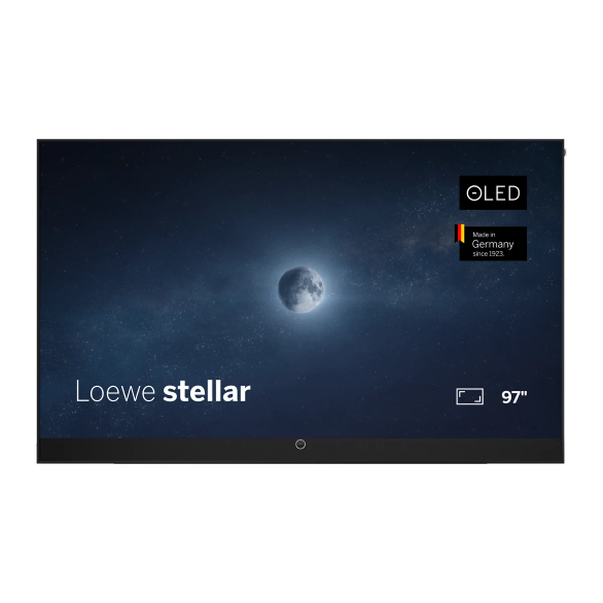 Loewe stellar 97 in Aluminium schwarz, 97-Zoll-OLED-Fernseher von vorne