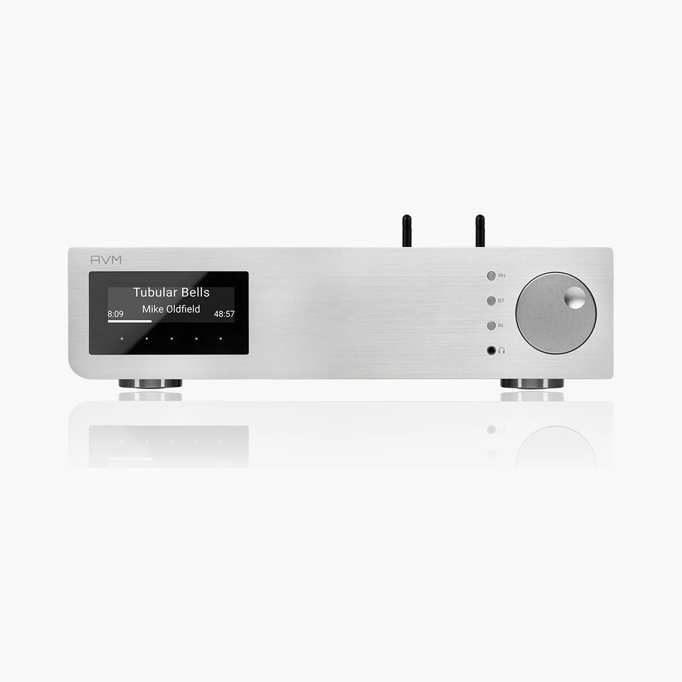 AVM AS 2.3 in Alu Silber, Frontansicht mit Grafikdisplay
