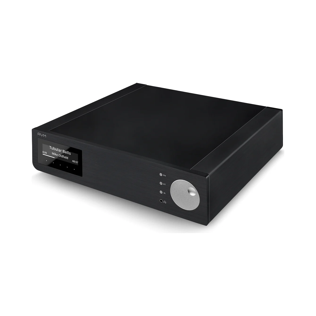 AVM AS 2.3 Streaming-Vollverstärker in Alu Black, Ansicht von schräg oben