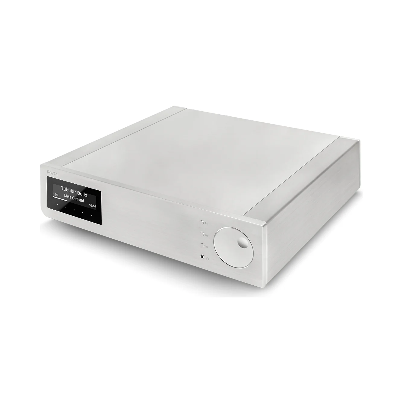 AVM AS 2.3 Streaming-Vollverstärker in Alu Silber, Ansicht von schräg oben