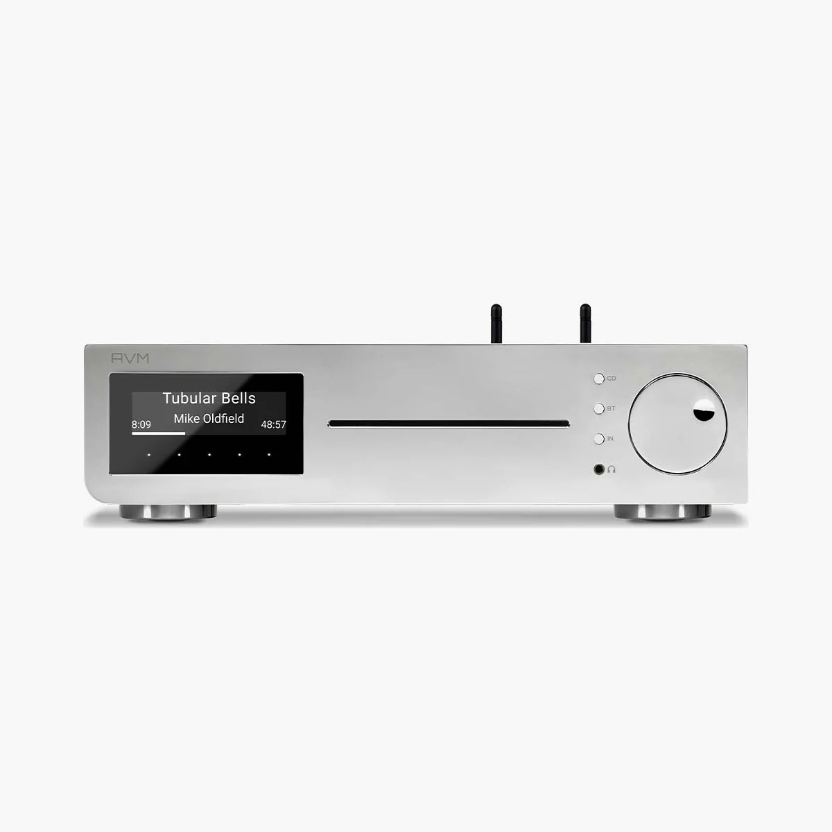 AVM CS 2.3 in Alu Silber, Frontansicht mit Slot-In-CD-Laufwerk