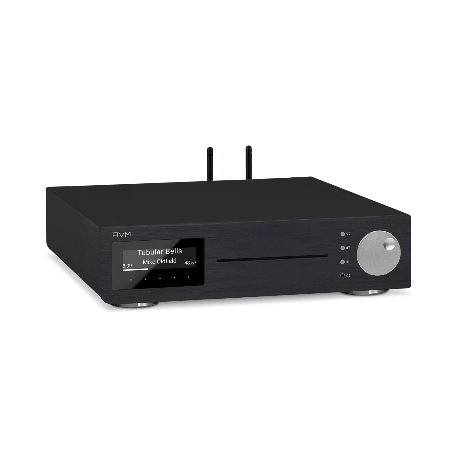 AVM CS 2.3 Streaming-CD-Receiver in Alu Black, Ansicht von schräg oben