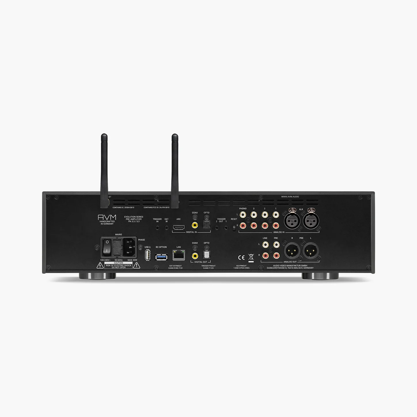AVM PAS 3.3, Rückseite mit allen Anschlüssen