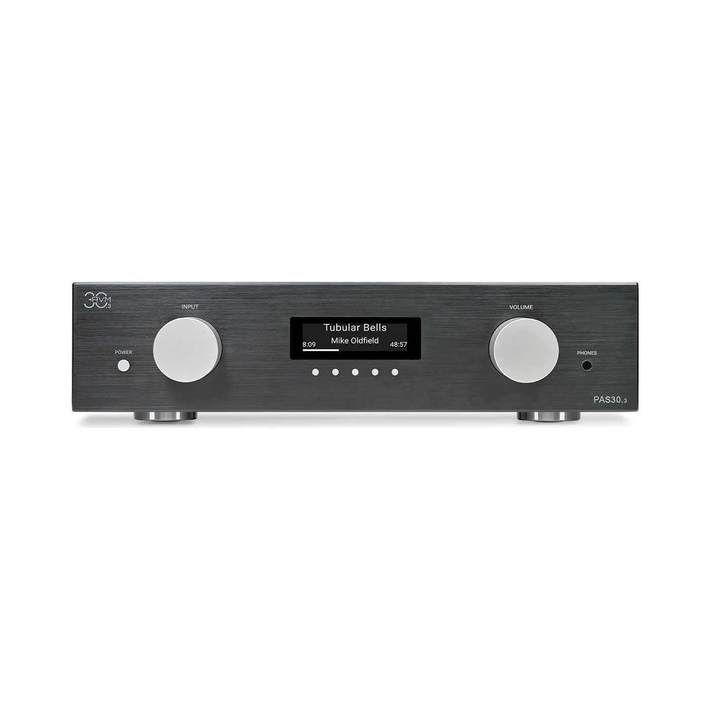 AVM PAS 30.3 Streaming-Vorverstärker in Alu Black, Frontansicht