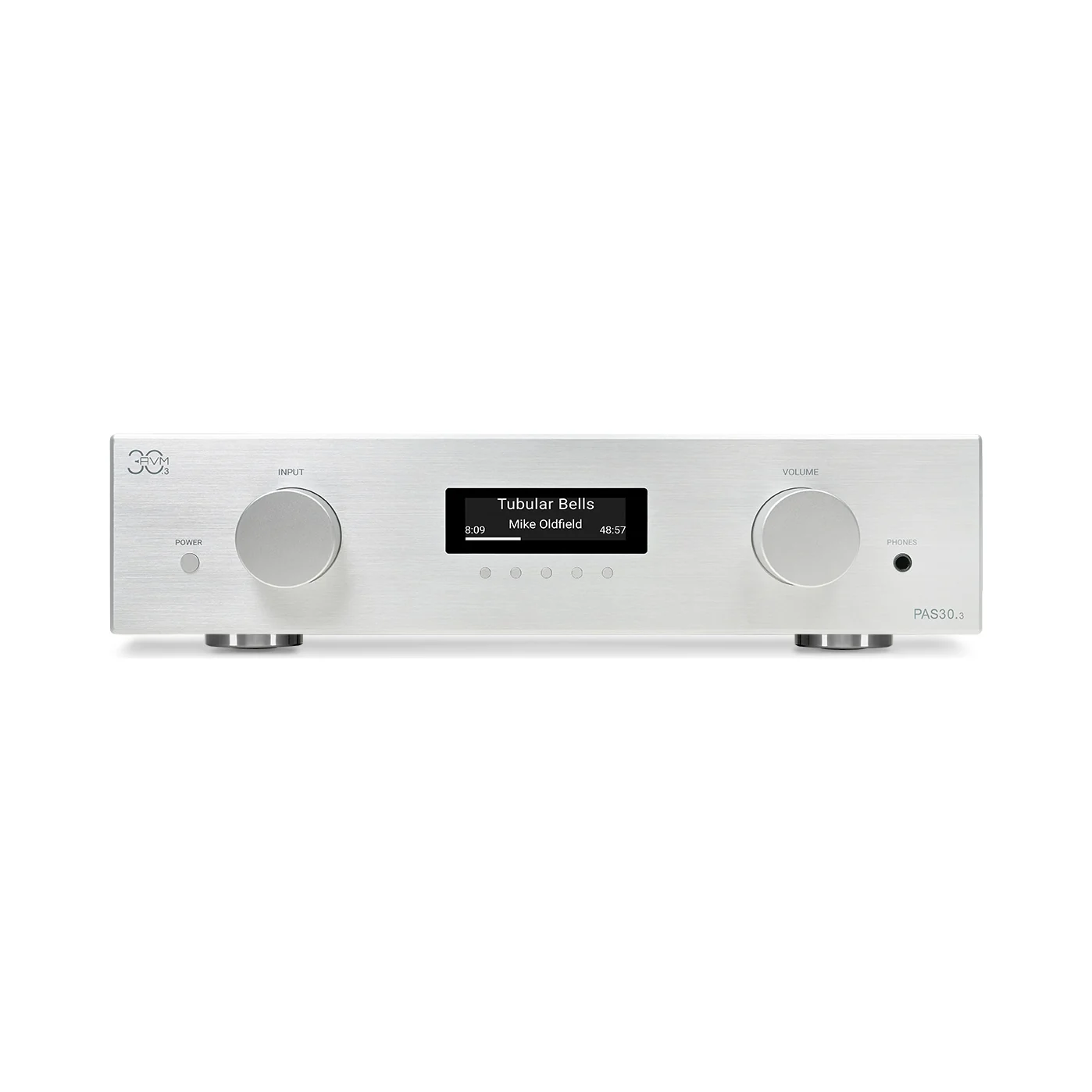 AVM PAS 30.3 Streaming-Vorverstärker in Alu Silber, Frontansicht