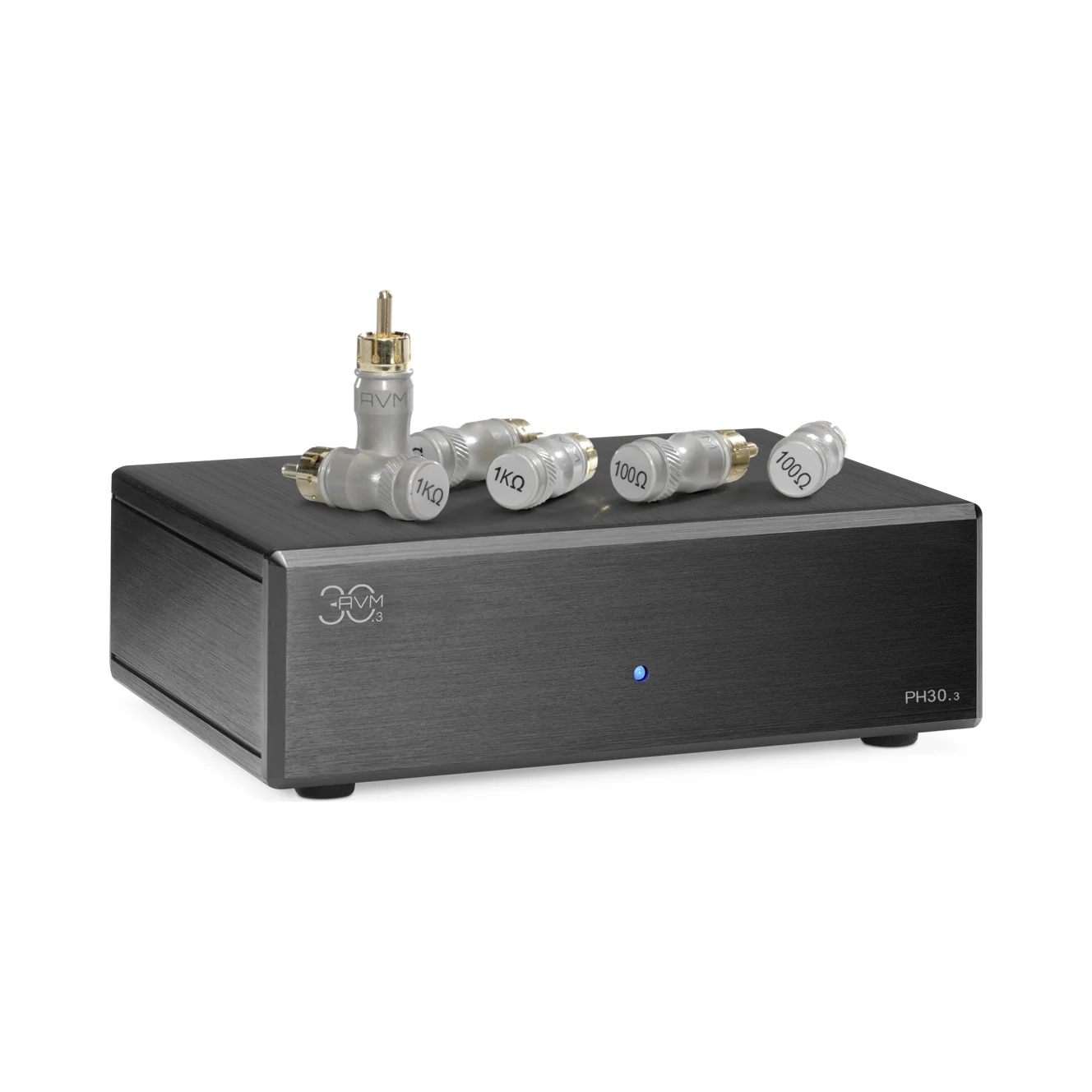 AVM PH 30.3 Phono-Vorstufe in Alu Black, Ansicht von schräg vorn