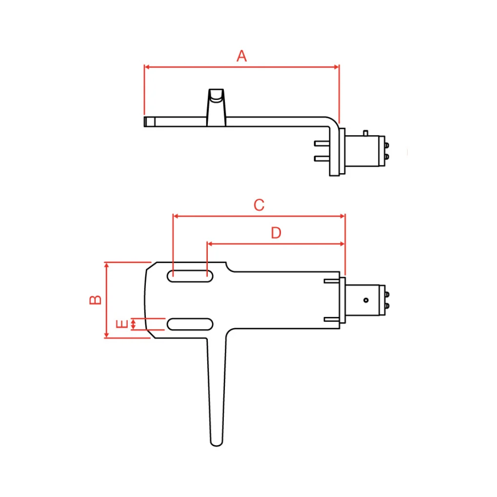 Ortofon LH-6000 Headshell, Masszeichnung mit Seiten- und Draufsicht