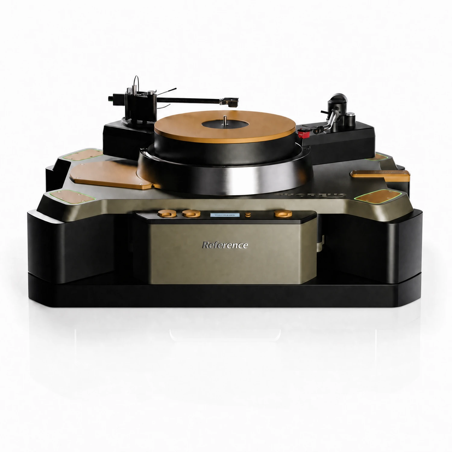 Thorens New Reference Plattenspieler in Green-Gold, komplett mit Unterbau