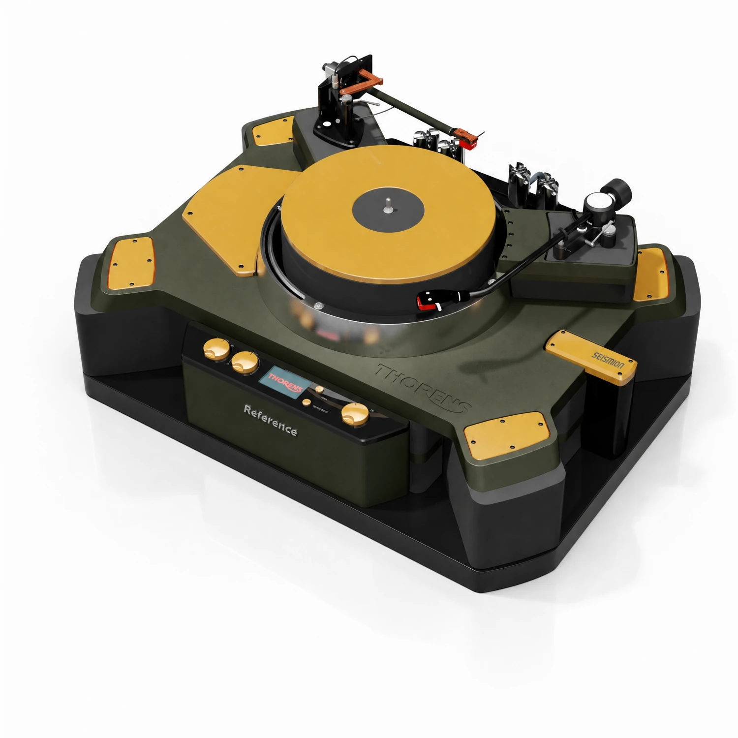 Thorens New Reference Plattenspieler in Green-Gold, Ansicht von schräg oben