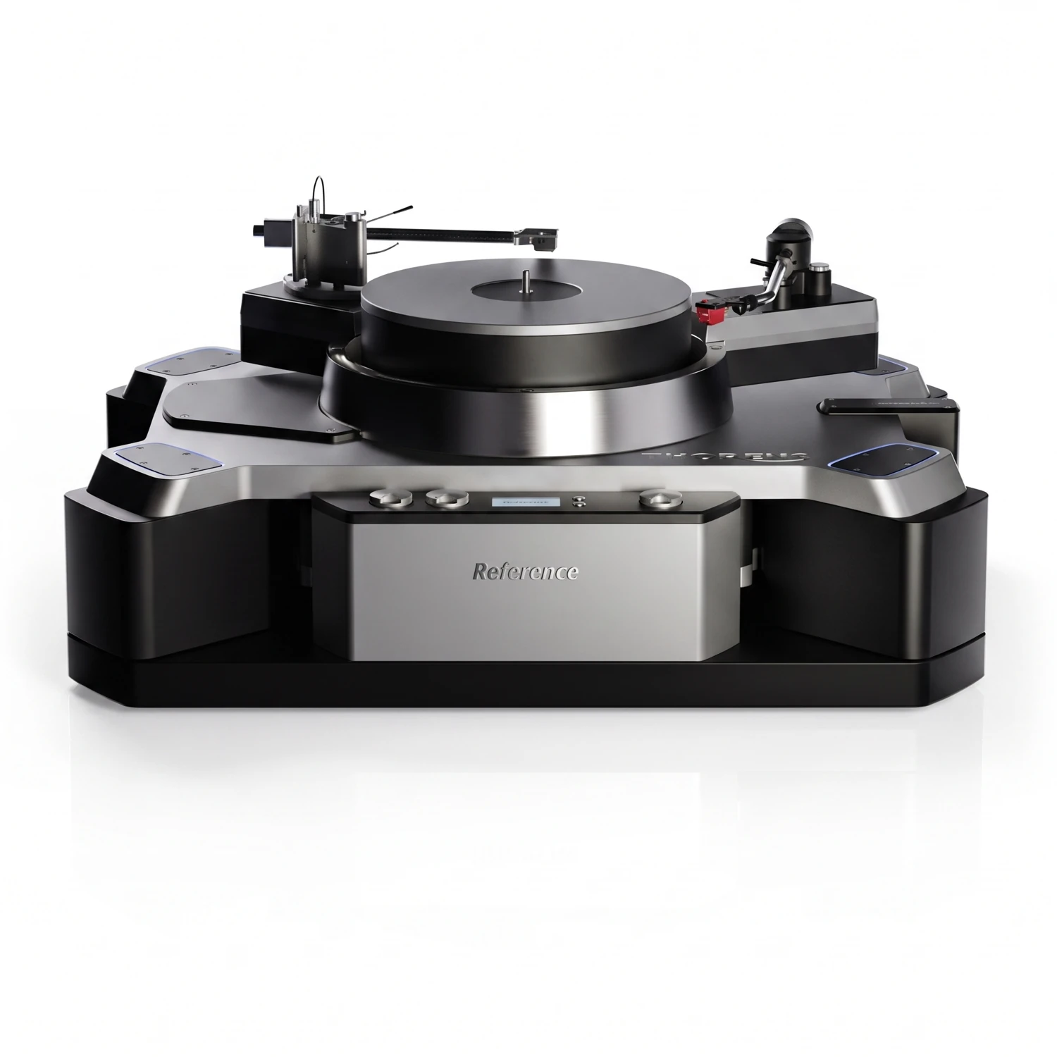 Thorens New Reference Plattenspieler in Schwarz-Silber, komplett mit Unterbau