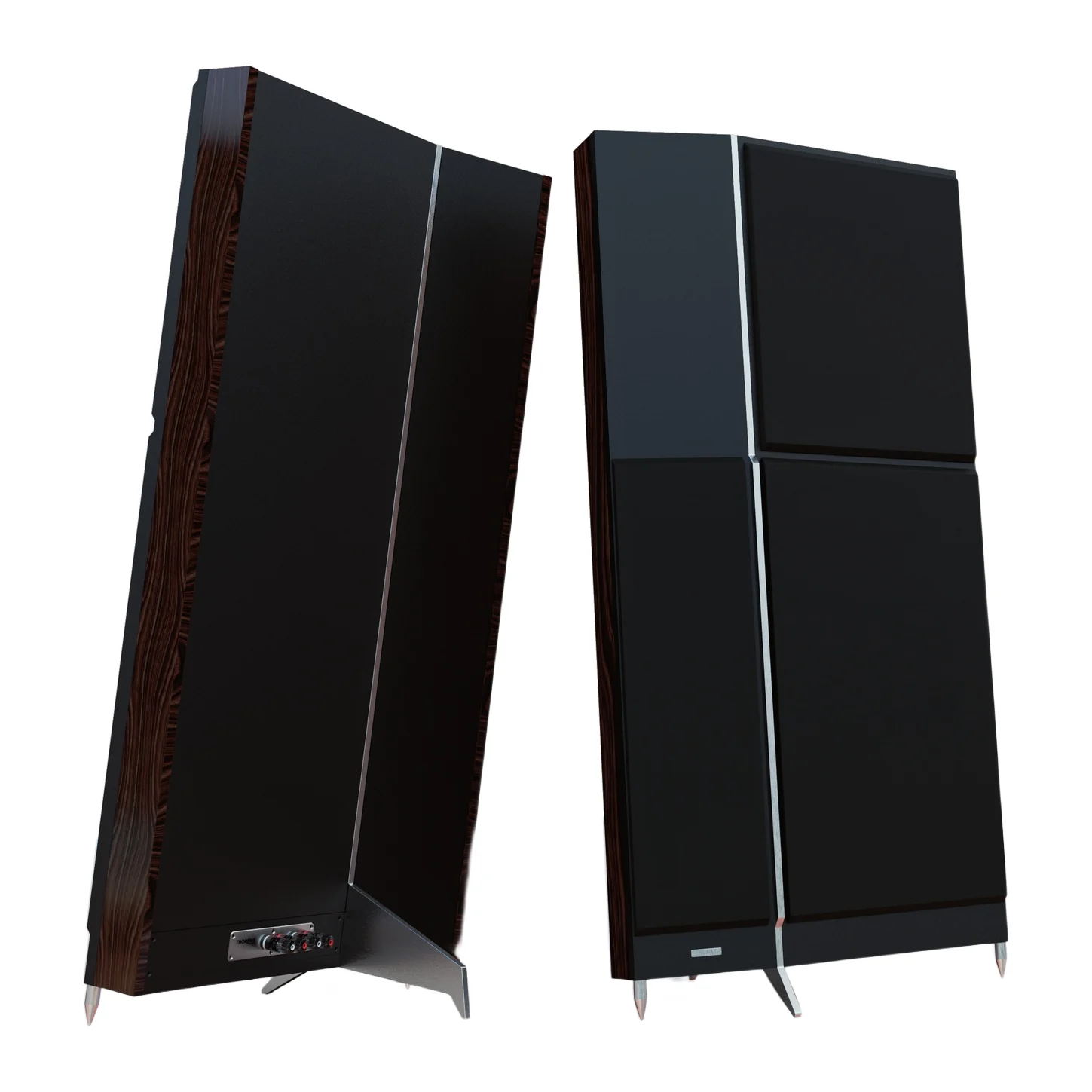Thorens SoundWall HP 600 Dipol-Lautsprecher Paar in Schwarz, Front- und Rückansicht