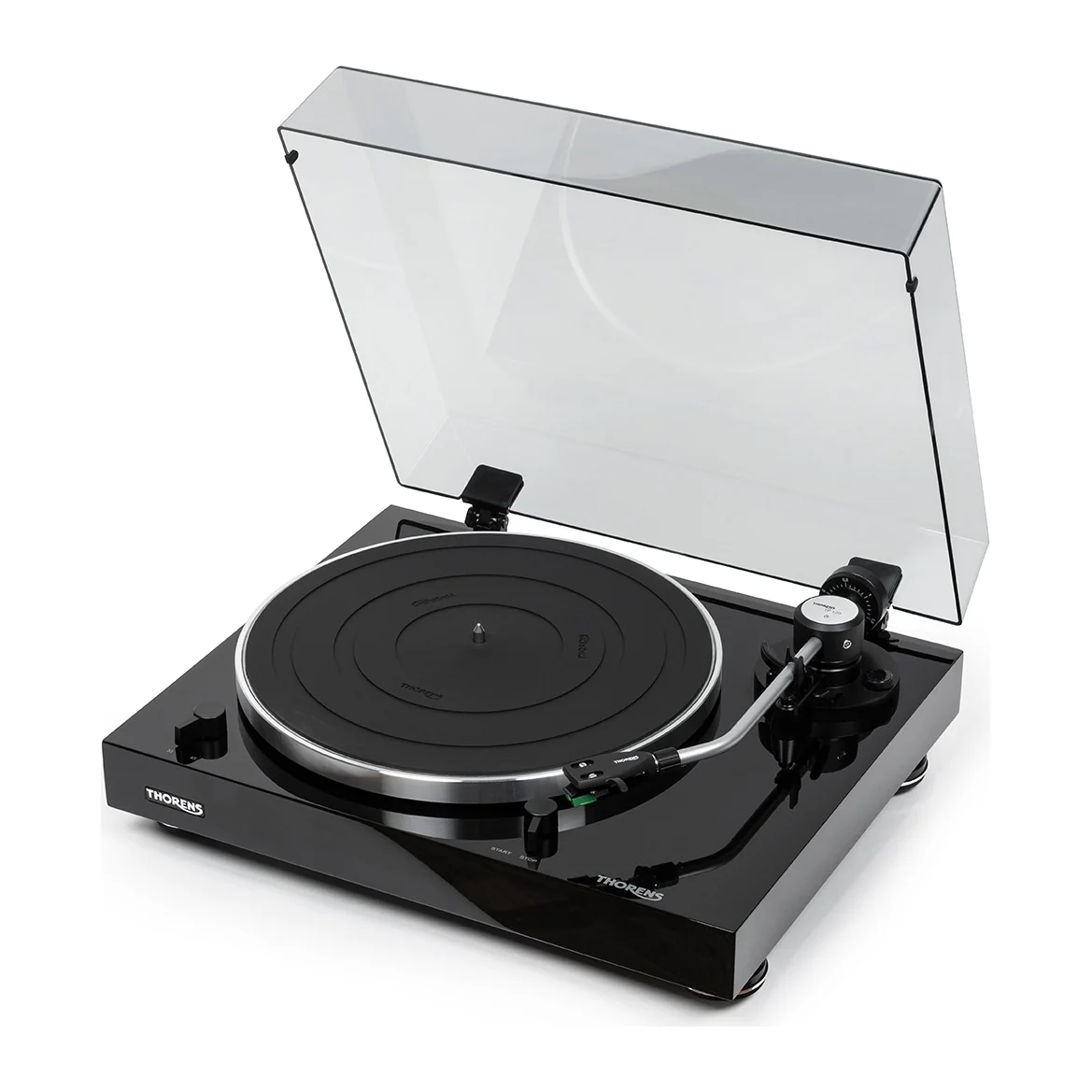 Thorens TD 204 in Schwarz Hochglanz mit J-foermigem Tonarm TP 120