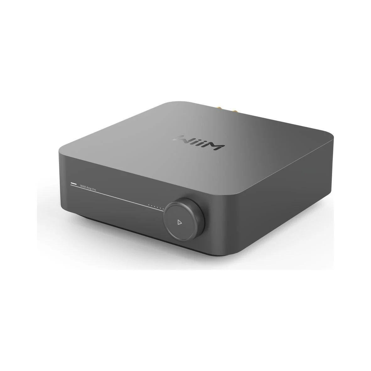 WiiM Amp Pro Streaming-Verstärker in Space Gray (grau), Ansicht von schräg vorn