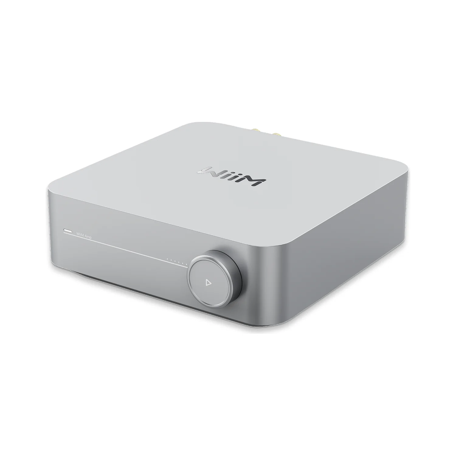 WiiM Amp Streaming-Verstärker in Silver (silber), Ansicht von vorn mit Lautstärkeregler