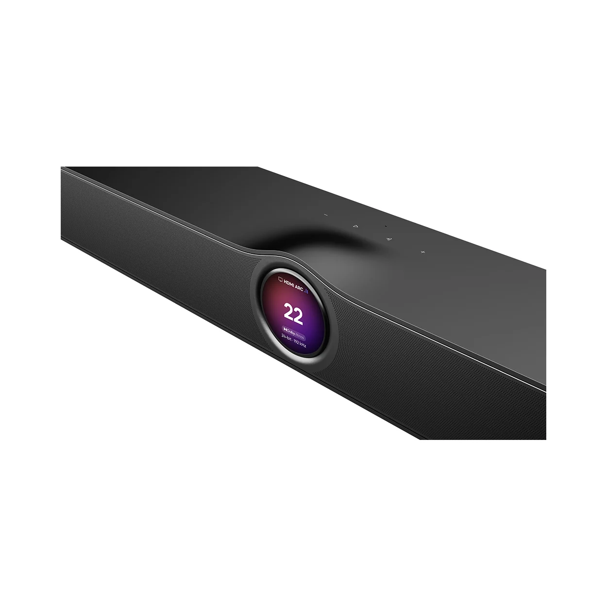 WiiM Bar Soundbar in Black (schwarz), Nahaufnahme des runden Touchdisplays