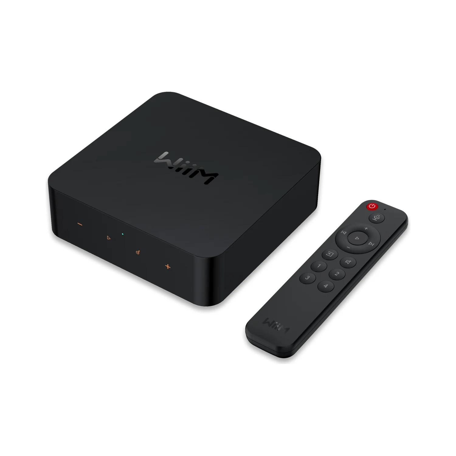 WiiM Pro Plus Netzwerk-Player in Black (schwarz) mit der beiliegenden Sprachfernbedienung