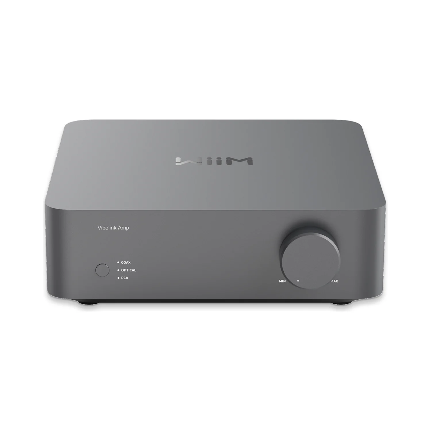 WiiM Vibelink Amp Stereo-Verstärker in Space Gray (grau), Ansicht von schräg vorn