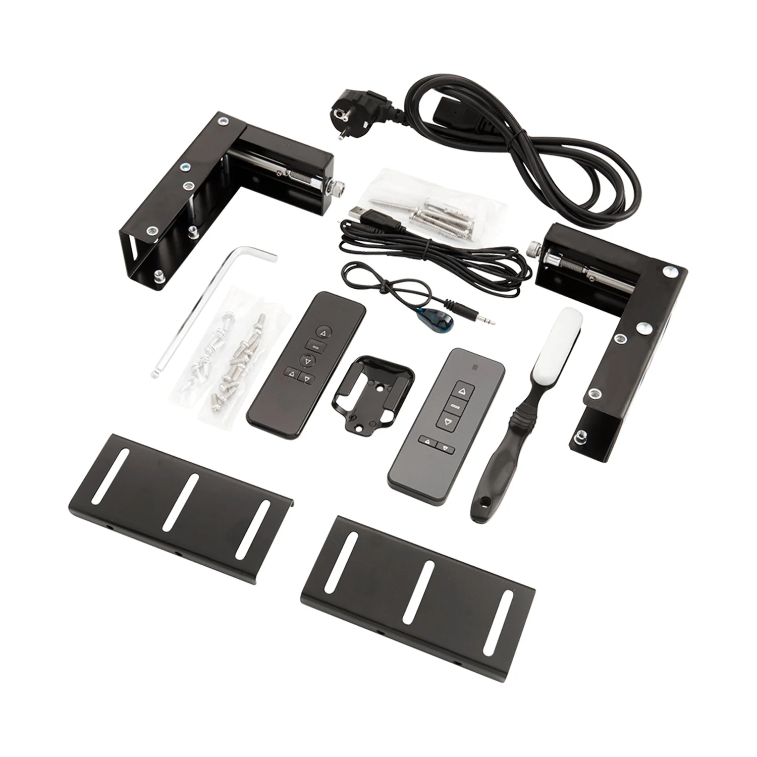 celexon HomeCinema Plus 120 Zoll, Lieferumfang mit Fernbedienungen, Triggerkabel und Montagewinkeln