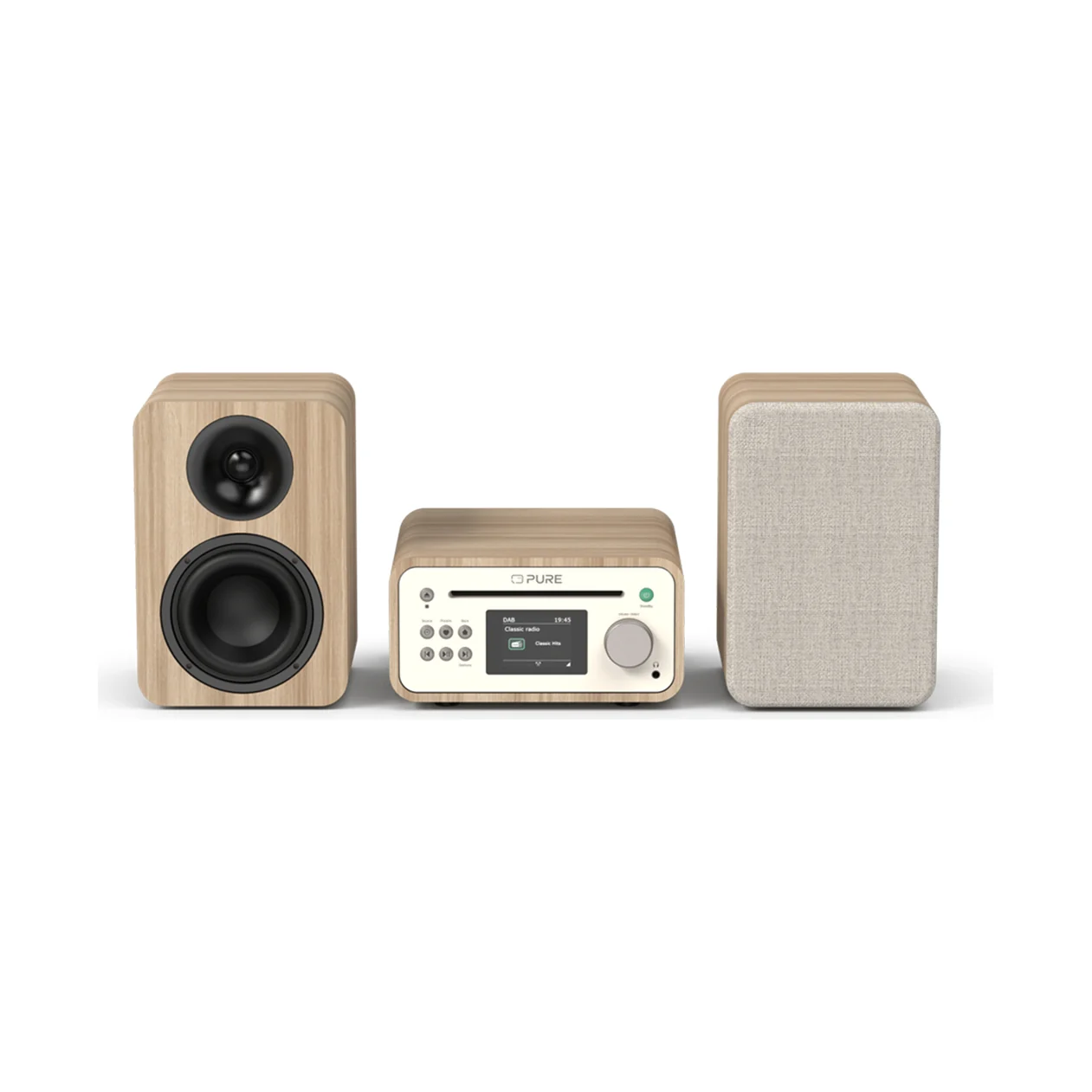 Pure Classic Stereo Mini in Weiss/Eiche mit beiden Lautsprechern