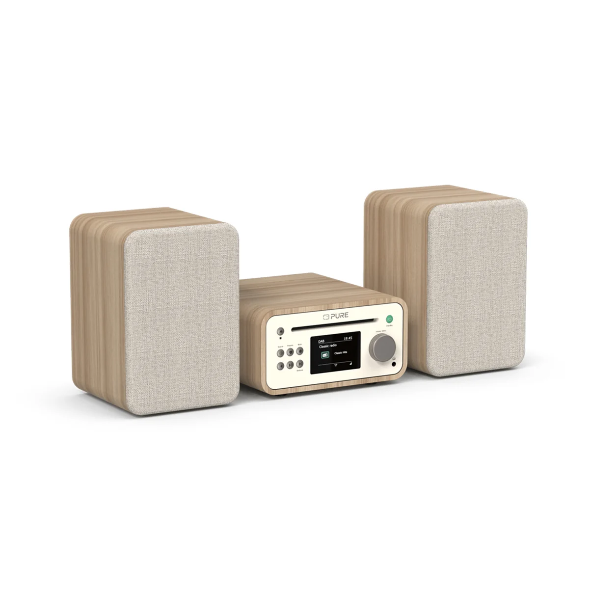 Pure Classic Stereo Mini in Weiss/Eiche, Schraegansicht