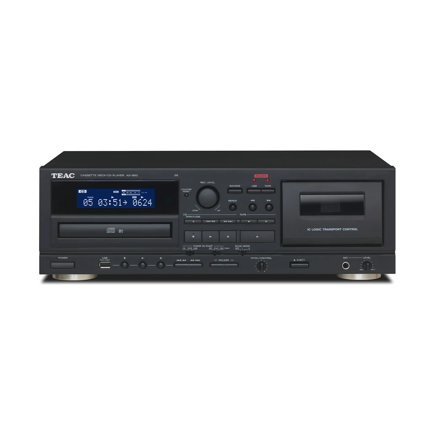 TEAC AD-850-SE CD-Player mit Kassettendeck in Schwarz, Frontansicht
