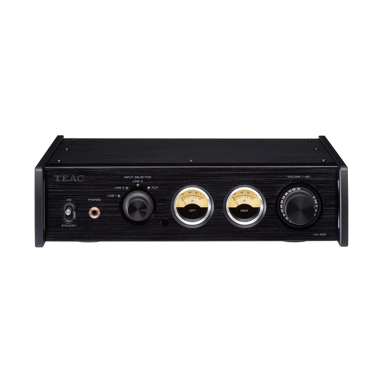 TEAC AX-505 Vollverstärker in Schwarz, Frontansicht