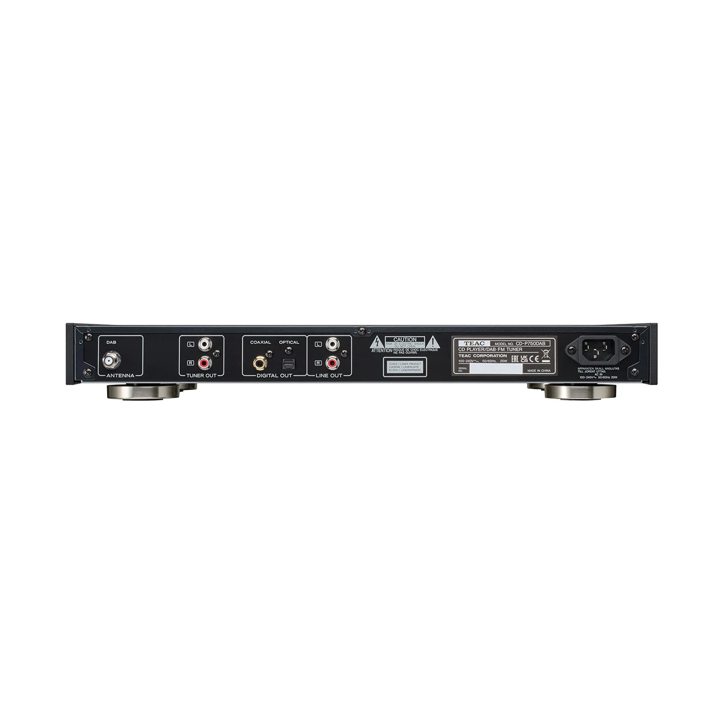TEAC CD-P750DAB Rückseite mit Antennenbuchse, Tuner-Ausgang und Digitalausgängen