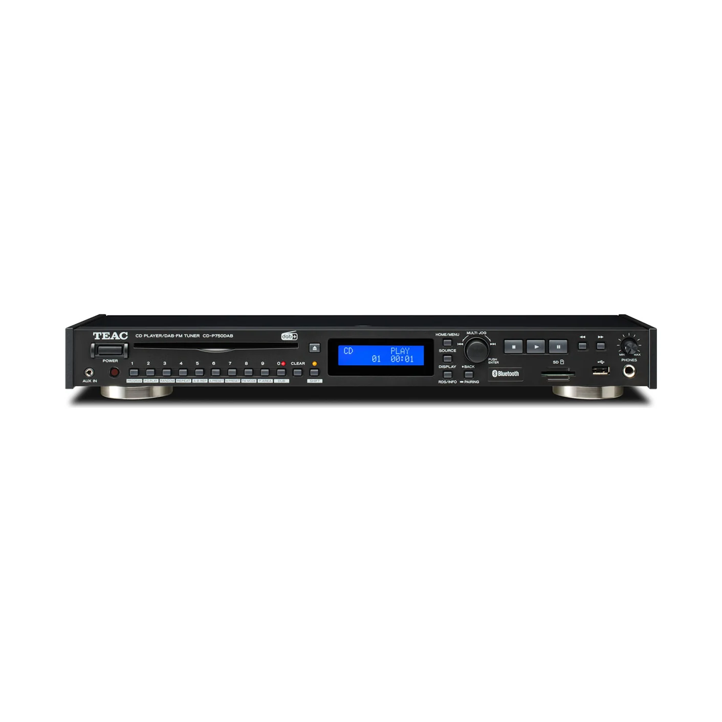 TEAC CD-P750DAB CD-Player mit DAB+/UKW-Tuner in Schwarz, Frontansicht