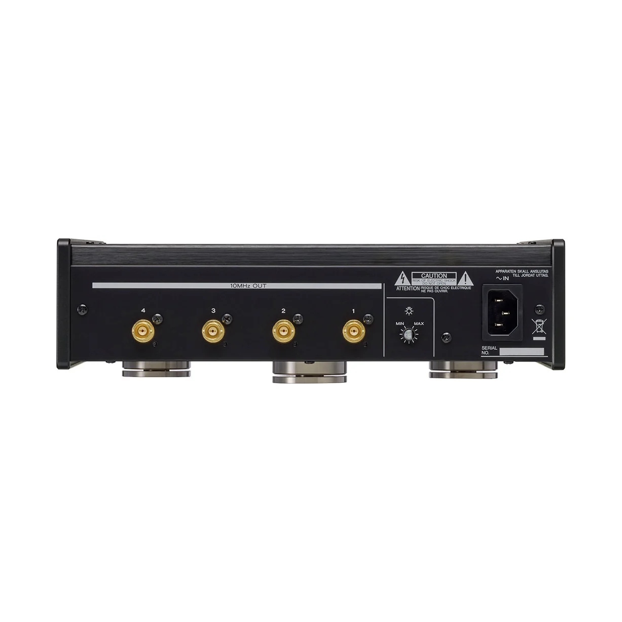 TEAC CG-10M-A Schwarz, Rückansicht mit vier BNC-Taktausgängen