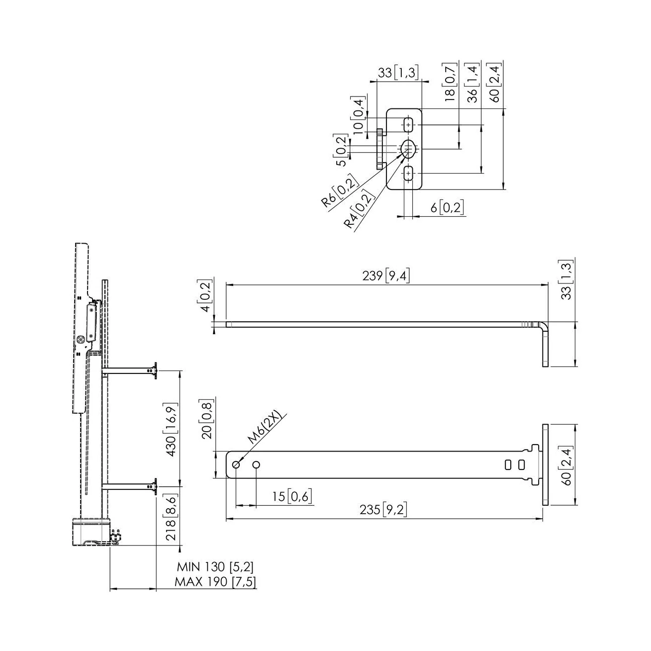 Vogel's RISE A161 Wandabstandhalter für RISE Display-Lifte, Massskizze
