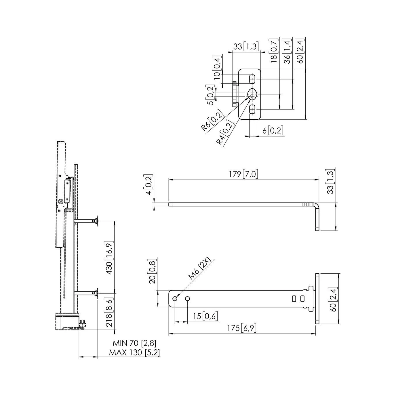 Vogel's RISE A162 Wandabstandhalter für RISE Display-Lifte, Massskizze