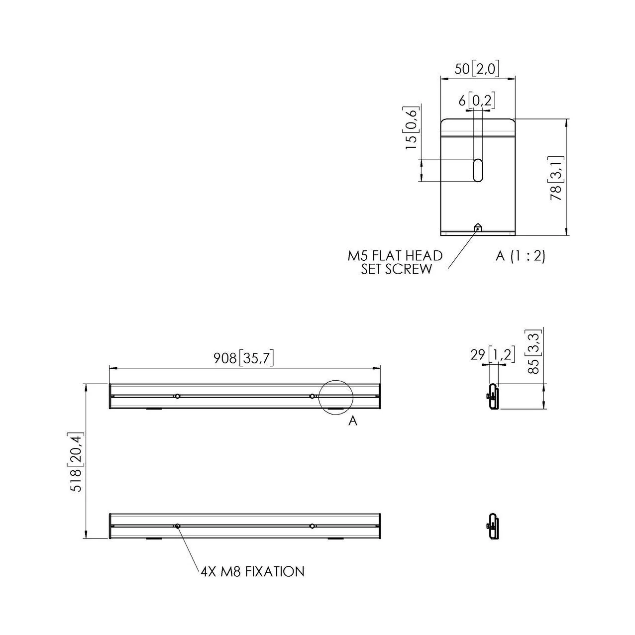 Vogel's RISE A164 Ständerwandadapter für RISE Display-Lifte, Massskizze