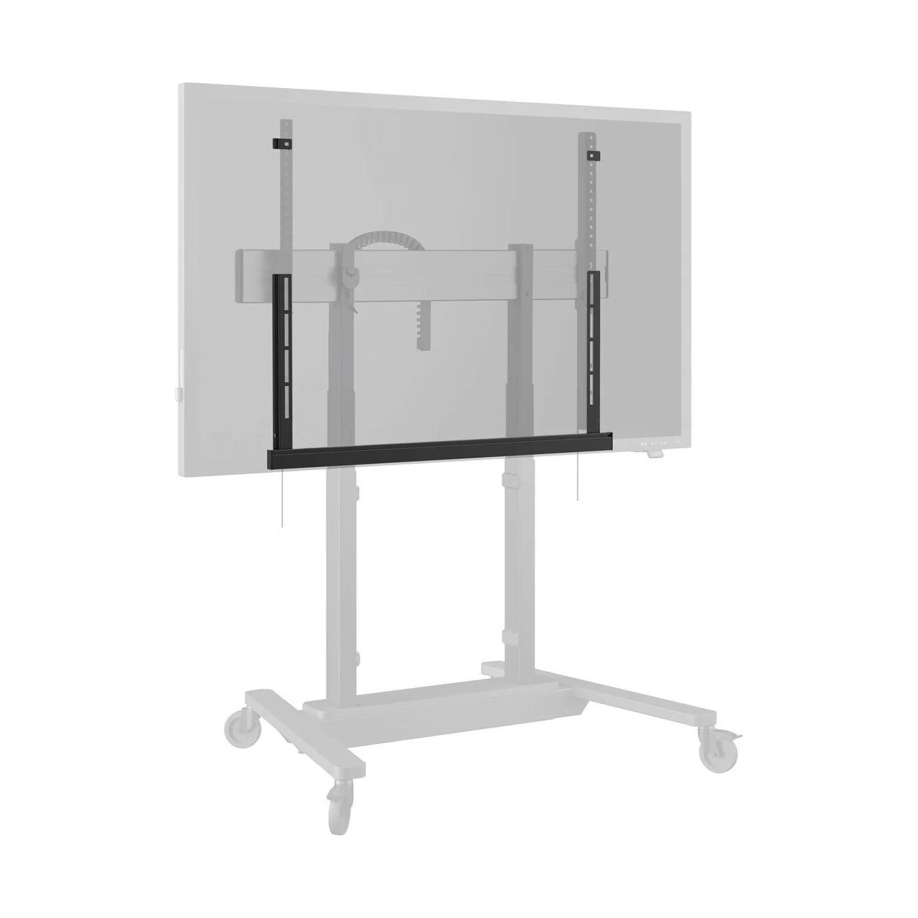 Vogel's RISE A174 verbreiterte Zubehör-Schnittstellenplatte für RISE Display-Lifte, in der Anwendung am Display