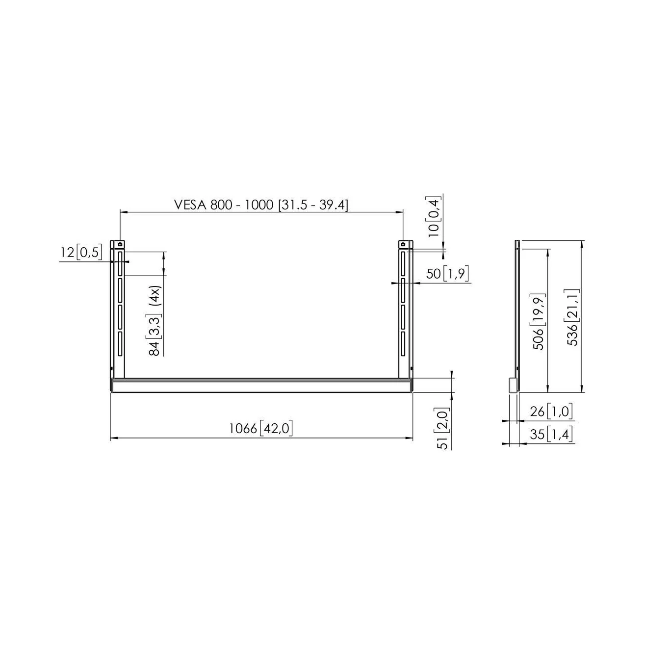 Vogel's RISE A174 verbreiterte Zubehör-Schnittstellenplatte für RISE Display-Lifte, Massskizze