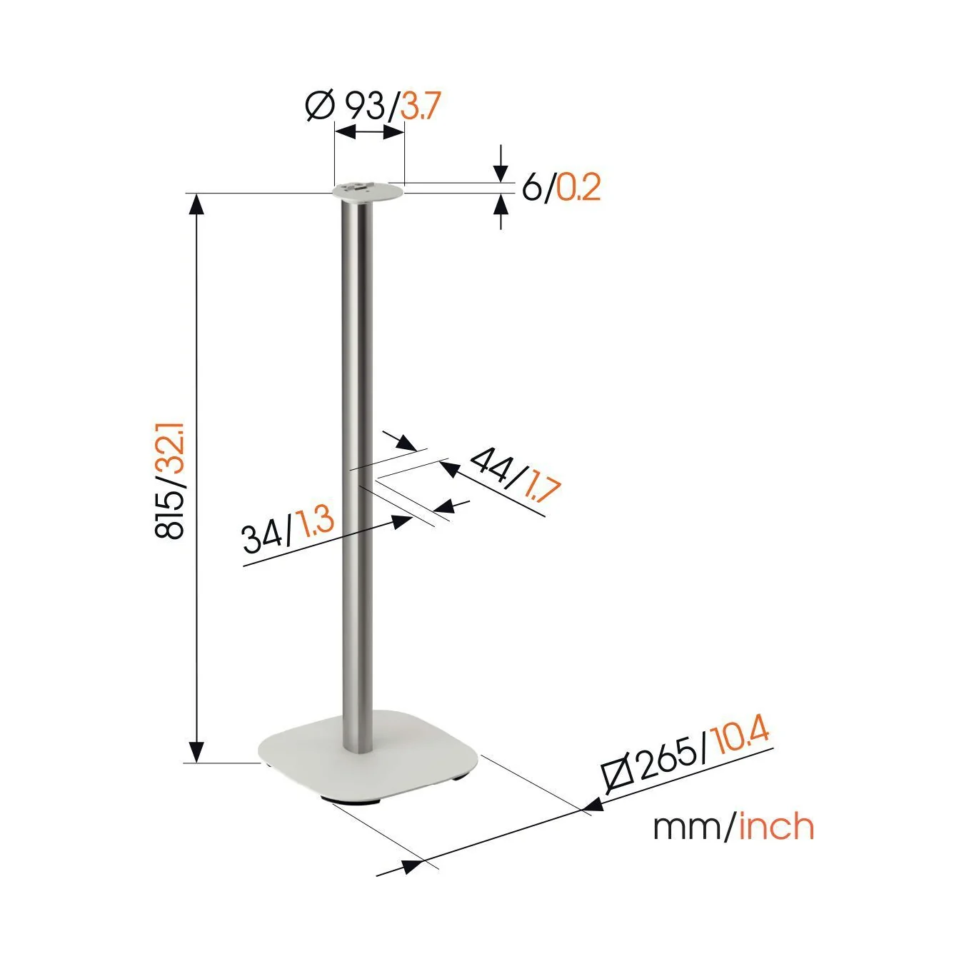 Massskizze des Vogel's SFS 4113 Standfusses mit Höhe und Bodenplatte