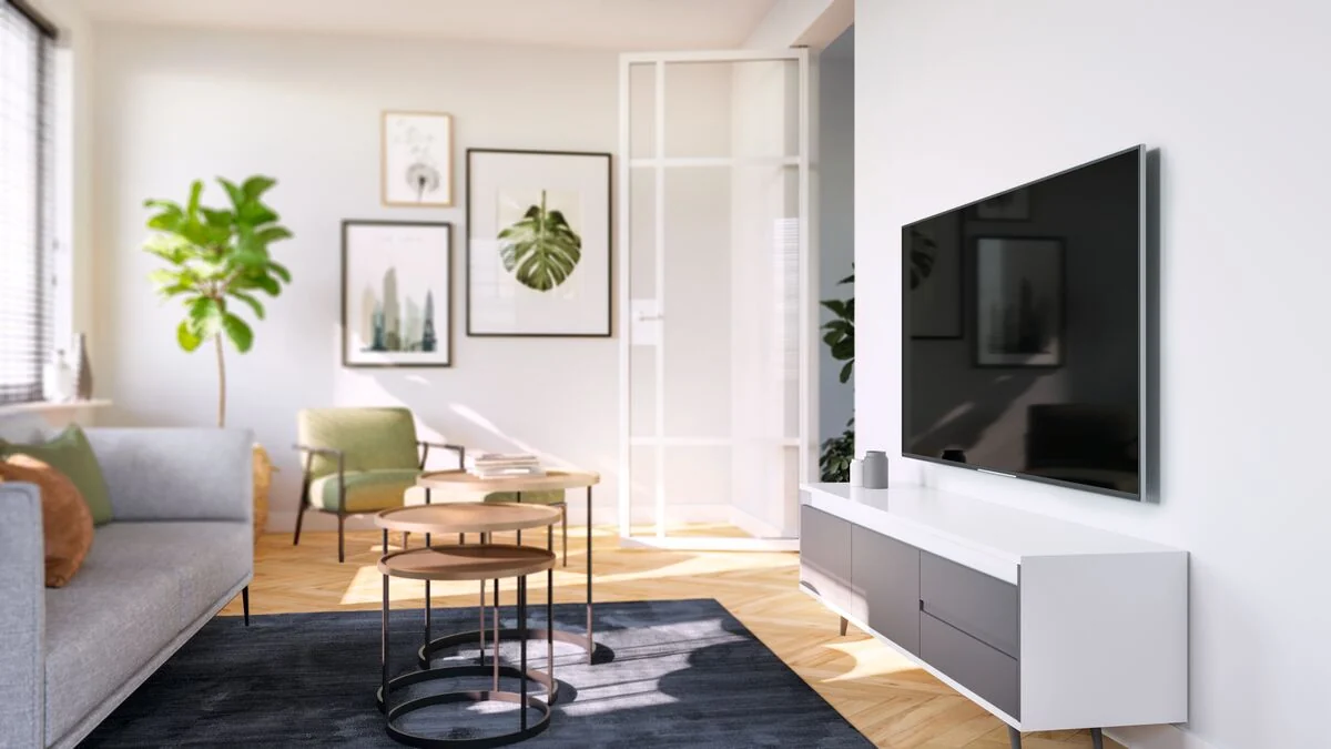 Vogel's TVM 3405 mit Fernseher an der Wohnzimmerwand