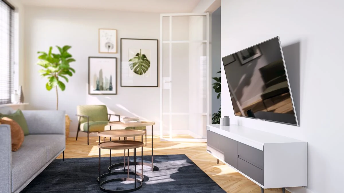 Vogel's TVM 3415 mit Fernseher an der Wohnzimmerwand