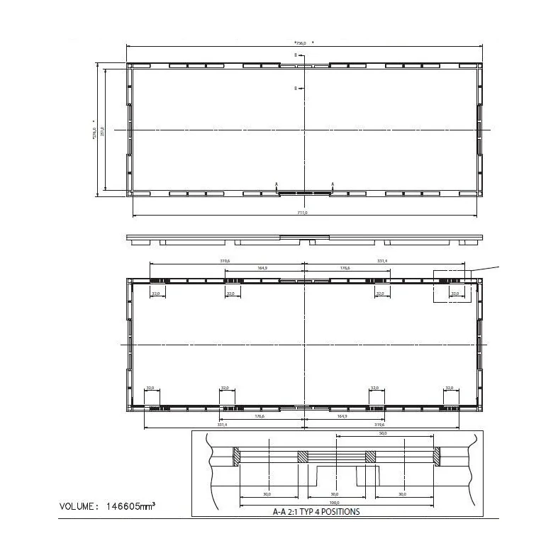 Bowers und Wilkins PMK 7.3W Montagerahmen, Masszeichnung mit 736 x 256 Millimeter