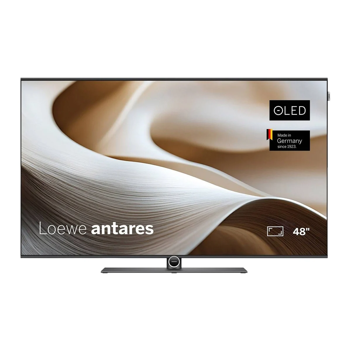 Loewe antares 48 Zoll OLED-Fernseher mit eingeschaltetem Bildschirm