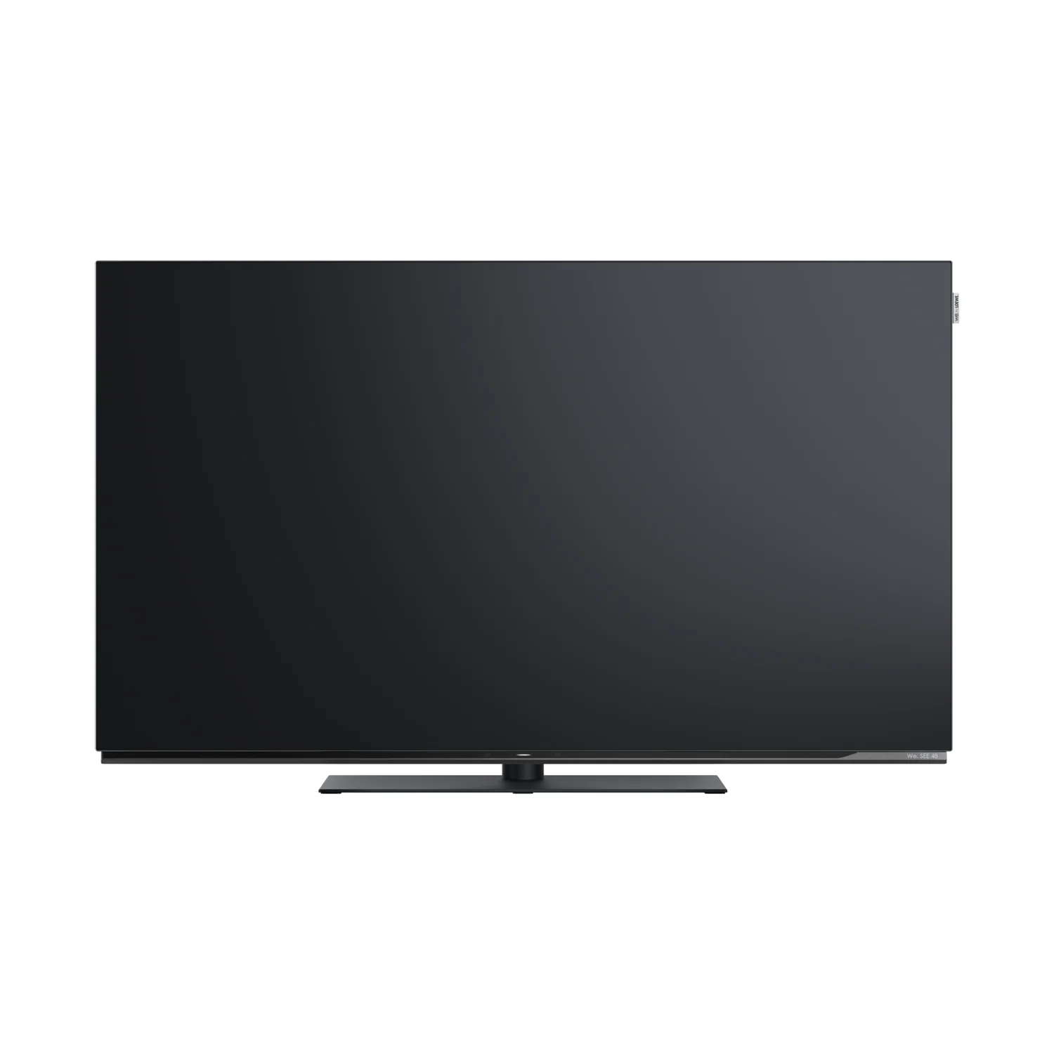 Loewe We. SEE 48 oled in Coal Black, Ansicht von vorn mit Tischfuss