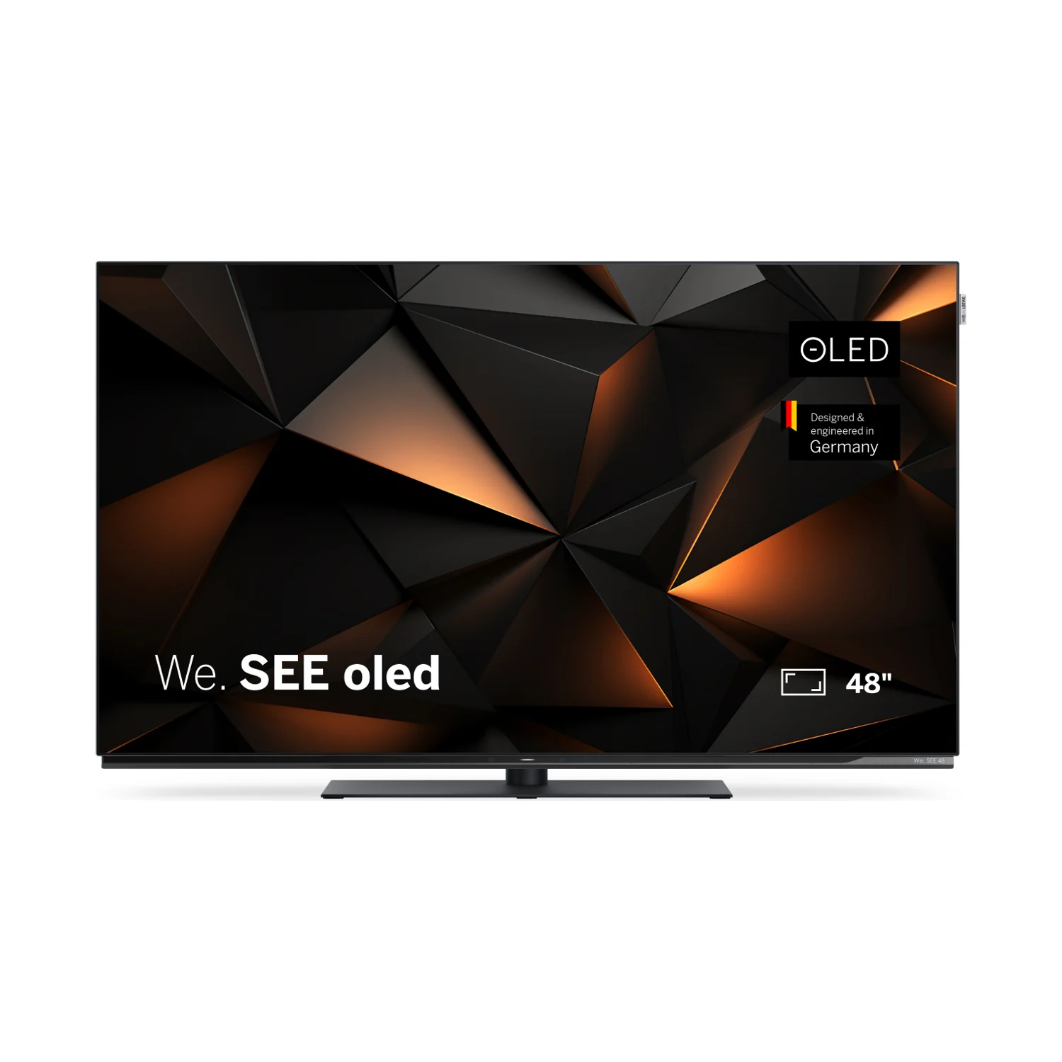 Loewe We. SEE 48 oled mit eingeschaltetem Bildschirm, Ansicht von vorn
