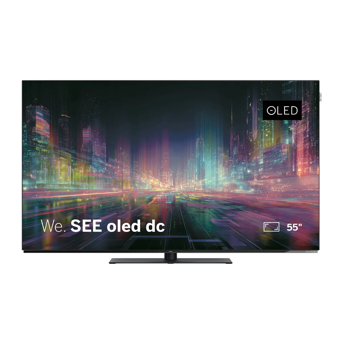 Loewe We. SEE 55 Zoll OLED-Fernseher mit eingeschaltetem Bildschirm