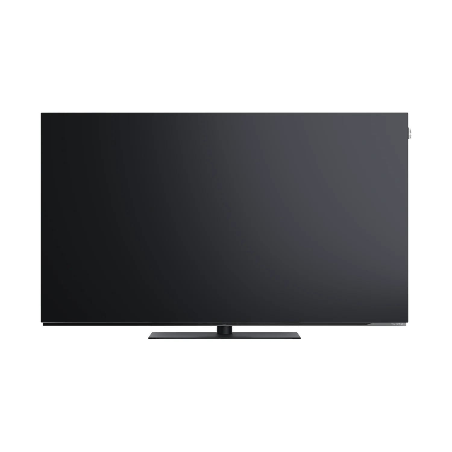 Loewe We. SEE 55 oled in Coal Black, Ansicht von vorn mit Tischfuss
