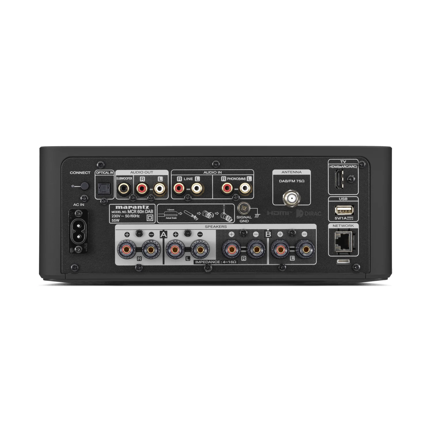 Marantz MCR 60n DAB, Rückansicht mit allen Anschlüssen