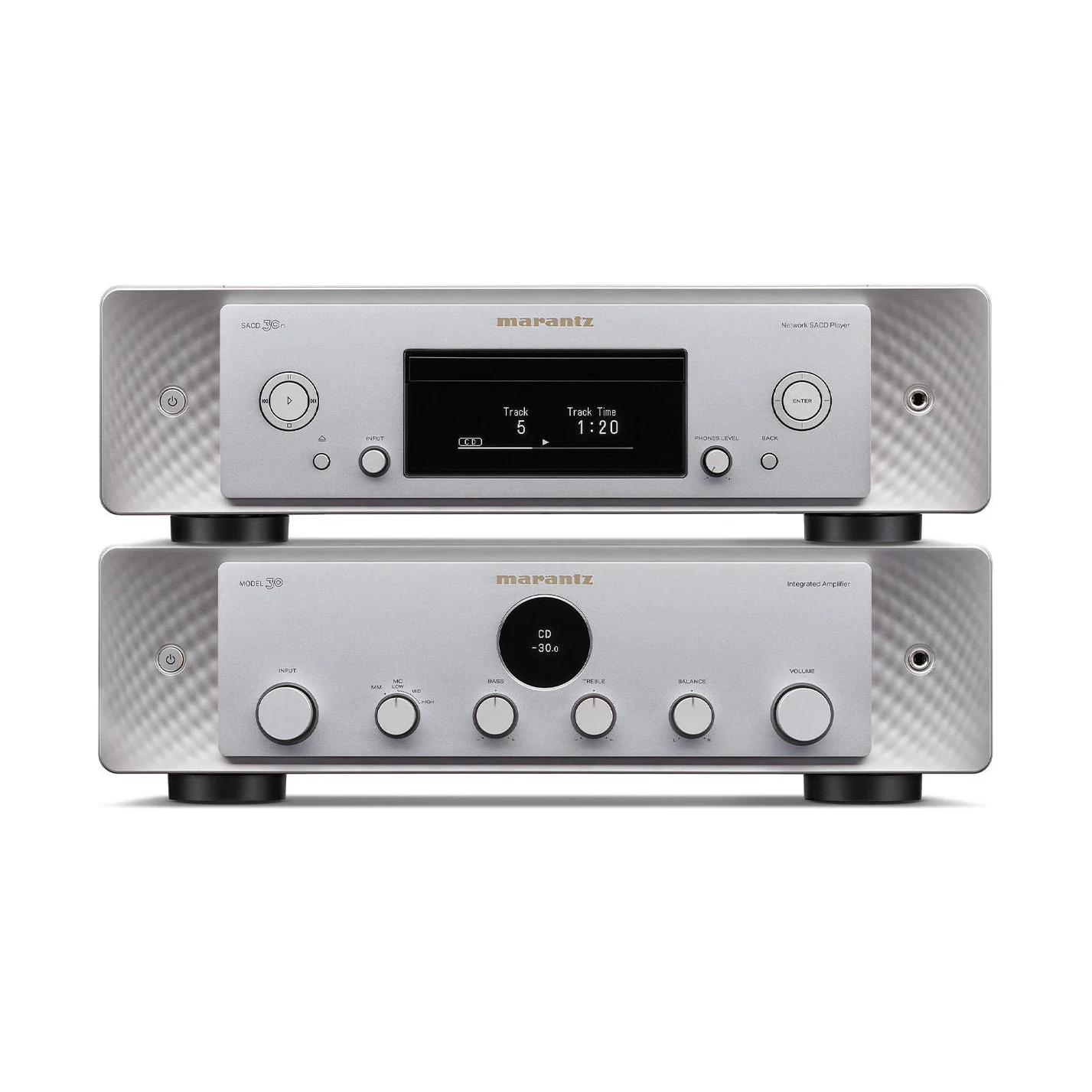 Marantz Set MODEL 30 und SACD 30n in Silber-Gold, Vollverstärker und SACD-Player übereinander